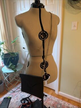 JJ Winters Black Envelope Crossbody with Silver Chain